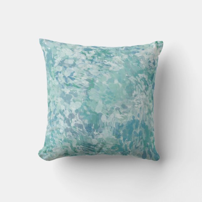 Minty blue aqua brush paint pillow (Front)