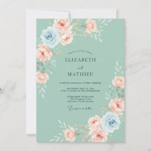 Minty Blush Peony Wedding Invitation