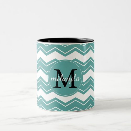 Minty Chevron Monogram Two_Tone Coffee Mug