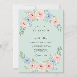 Minty Coral Peony Wedding Invitation