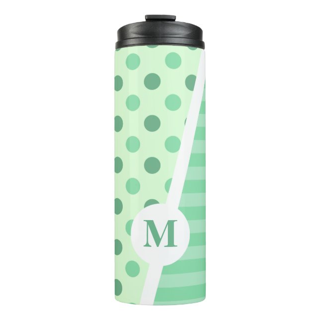 Minty Fresh Blue Polka Dots and Stripes: Monogram Thermal Tumbler (Front)