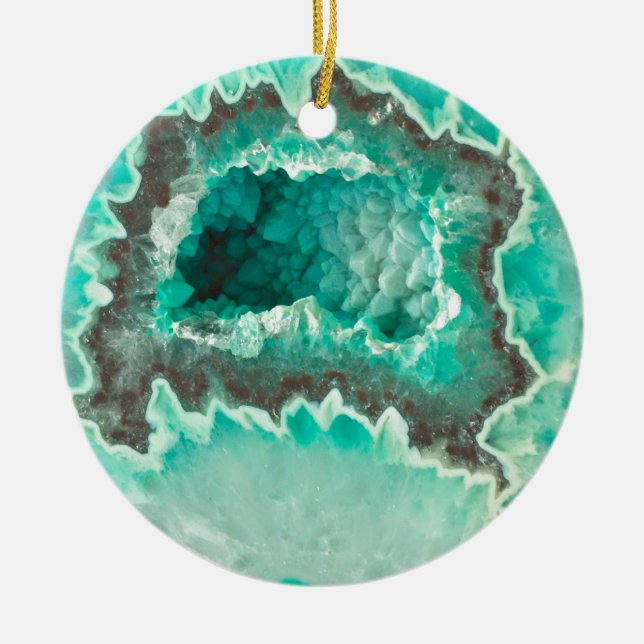 Minty Geode Crystals Ceramic Ornament (Front)