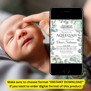 Minty Green Baby Stuff Muslim Aqiqah Invitation