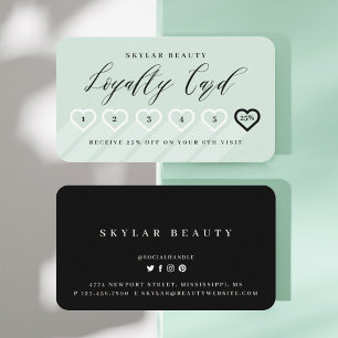 Minty Green & Black Stylish Minimal Heart Love Loyalty Card