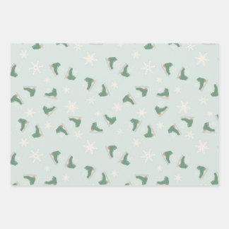minty green ice skates wrapping paper sheets