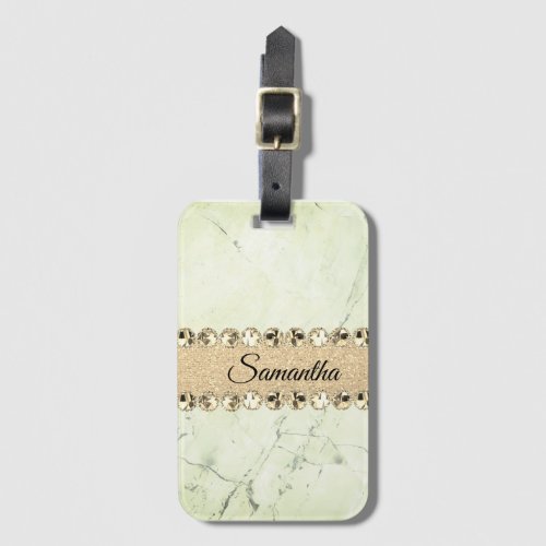 Minty Green Marble Diamond Bling  Luggage Tag