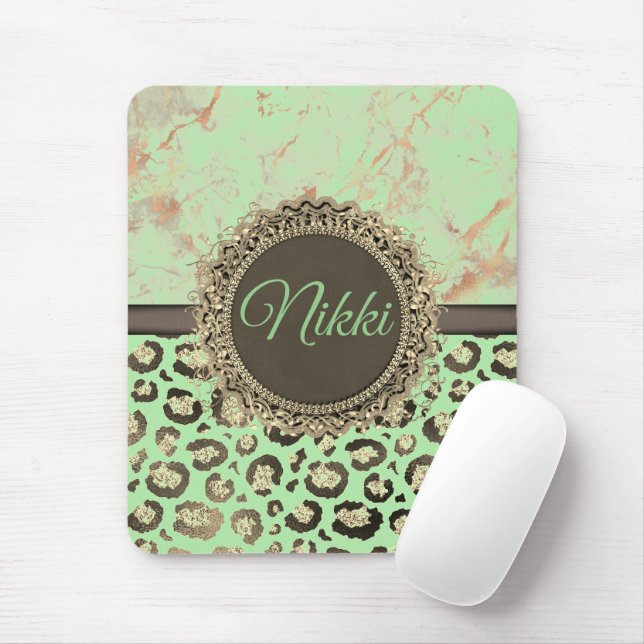 Minty Green Marble Glittery Leopard Custom      Mouse Pad (With Mouse)