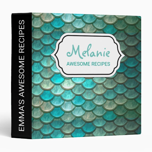 Minty Green Mermaid fish scales pattern Binder (Front/Spine)