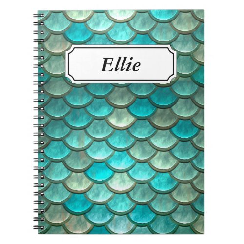 Minty Green Mermaid fish scales pattern Notebook