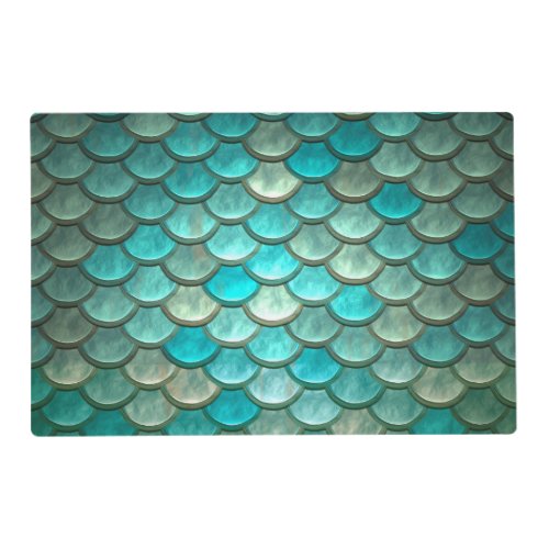 Minty Green Mermaid fish scales pattern Placemat