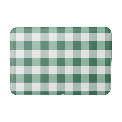 Minty Green Plaid Checkered Squares Bath Mat