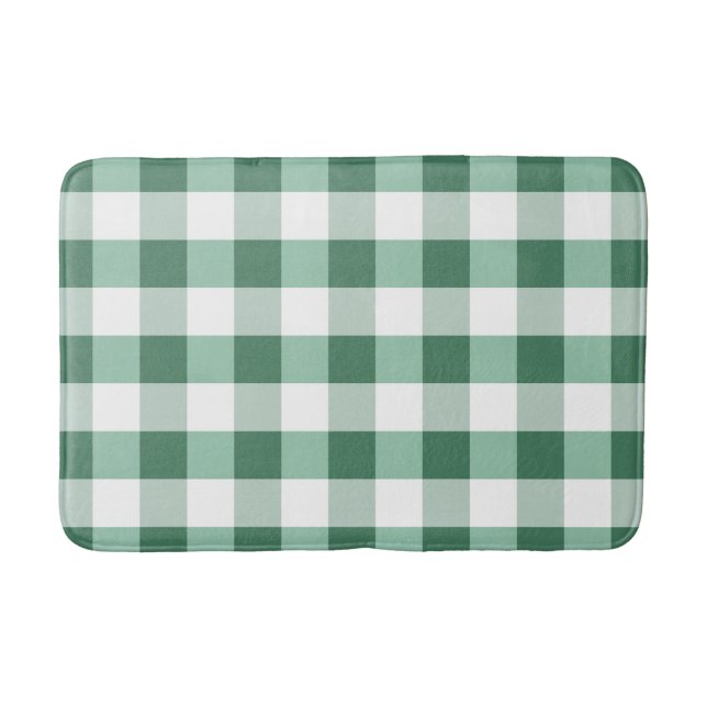 Minty Green Plaid Checkered Squares Bath Mat (Front)