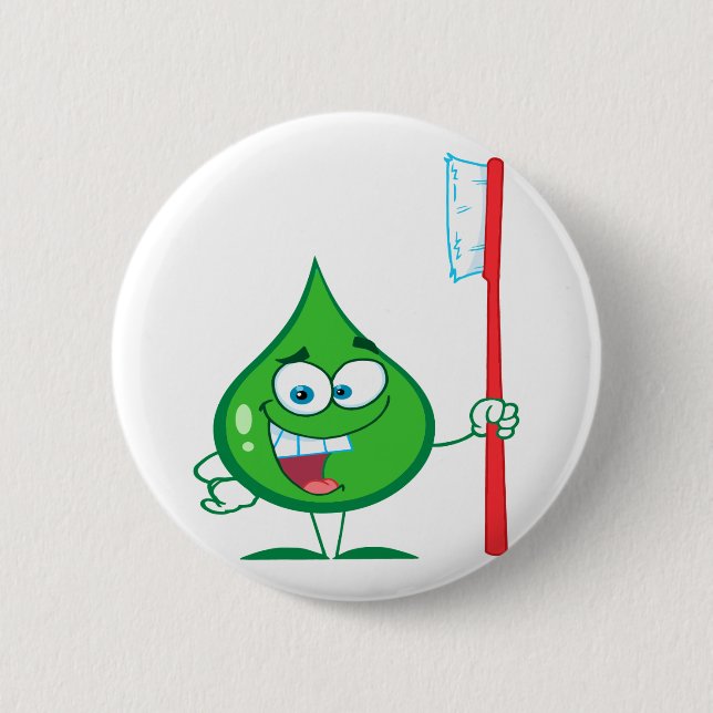 Minty Green Toothpaste Character toothbrush Pinback Button (Front)