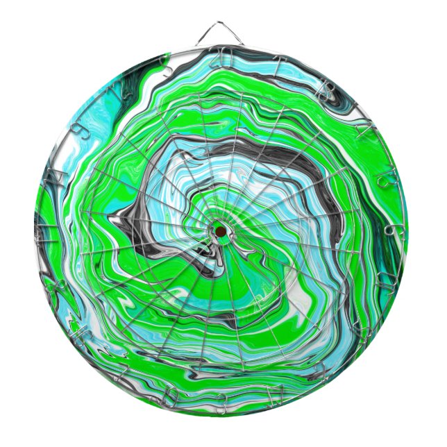 Minty Lime Green and Blue Marble Swirls   Dart Board (Front)