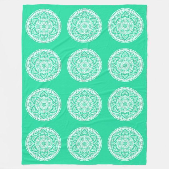 Minty Mandala Fleece Blanket (Front)