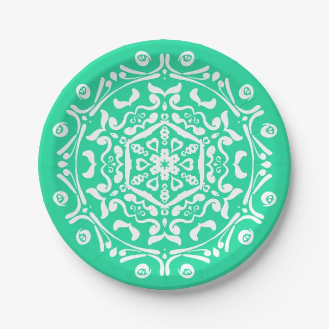 Minty Mandala Paper Plates (Front)