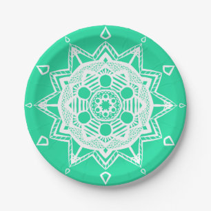 Minty Mandala Paper Plates
