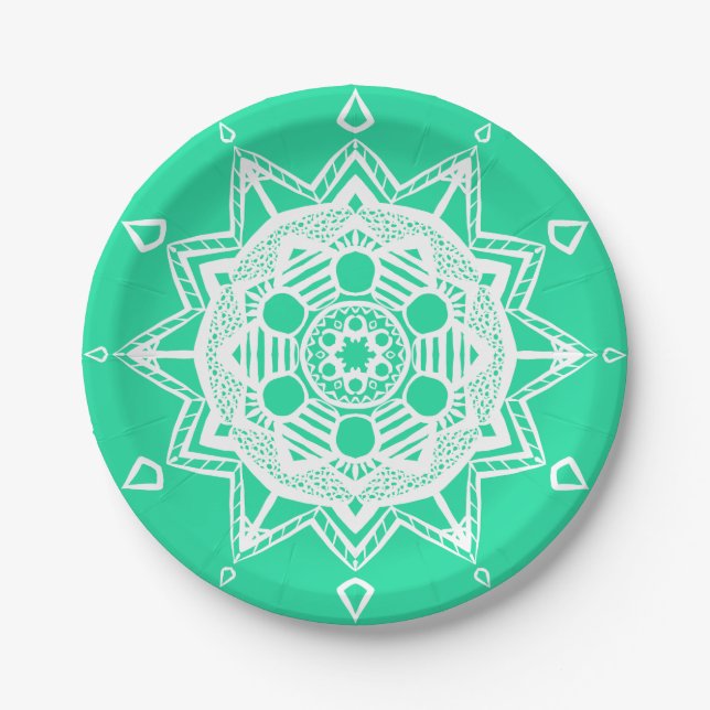 Minty Mandala Paper Plates (Front)