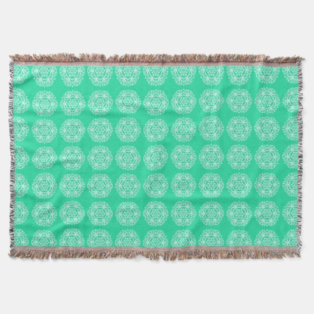 Minty Mandala Throw Blanket (Front)