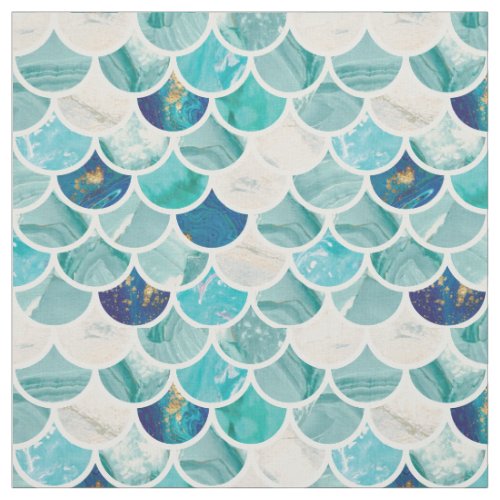 Minty Marble Mermaid fish scales pattern Fabric