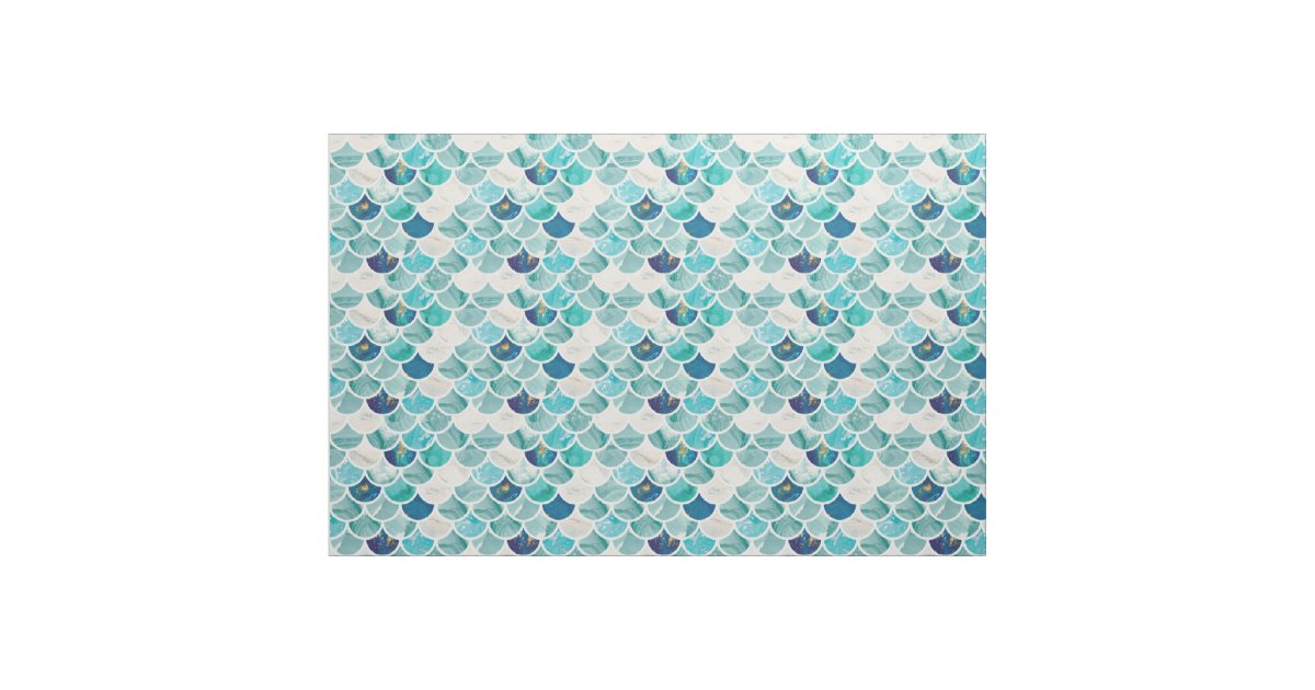 Minty Marble Mermaid fish scales pattern Fabric | Zazzle