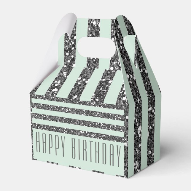 Minty Mint Green & Silver Glitter Stripes Party Favor Boxes (Front Side)