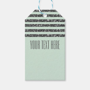 Minty Mint Green & Silver Glitter Stripes Party Gift Tags