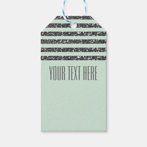 Minty Mint Green  Silver Glitter Stripes Party Gift Tags
