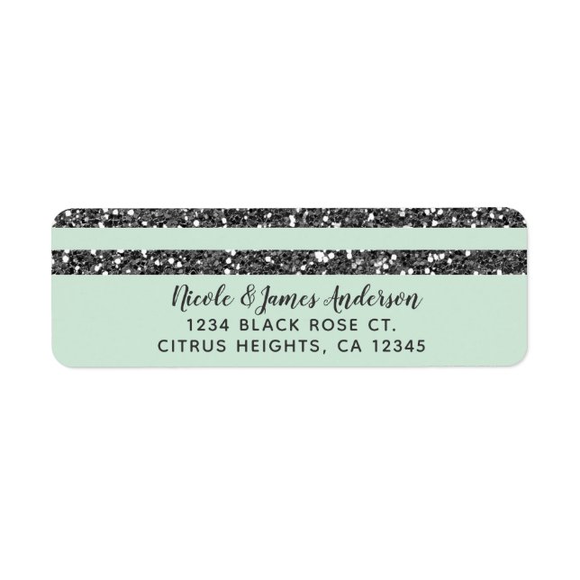 Minty Mint Green & Silver Glitter Stripes Party Label (Front)