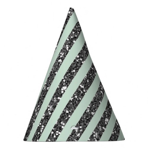 Minty Mint Green  Silver Glitter Stripes Party Party Hat