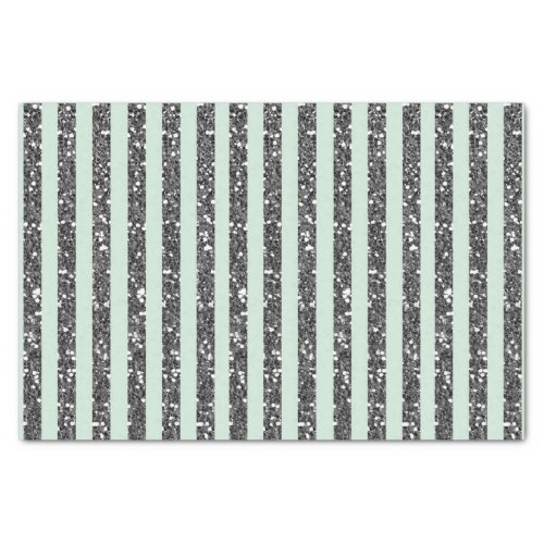 Minty Mint Green  Silver Glitter Stripes Party Tissue Paper