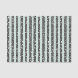 Minty Mint Green & Silver Glitter Stripes Party Tissue Paper