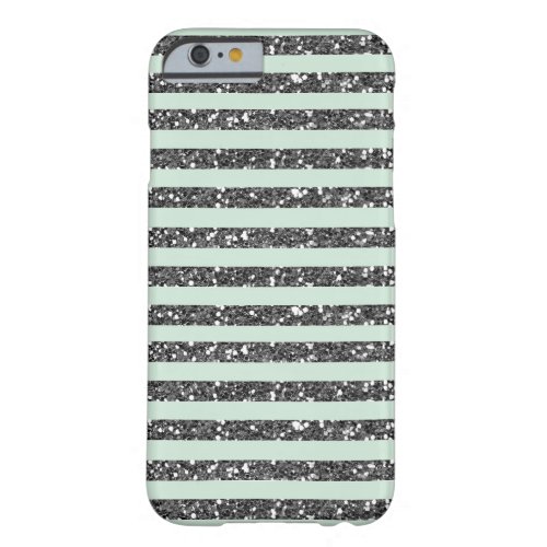Minty Mint Green  Silver Glitter Stripes Sparkle Barely There iPhone 6 Case