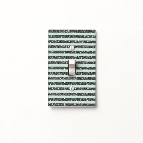 Minty Mint Green  Silver Glitter Stripes Sparkle Light Switch Cover