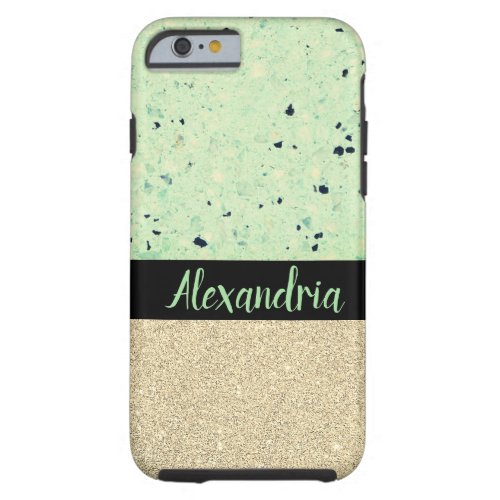 Minty Speckled Terrazzo Sparkly Personalized    Tough iPhone 6 Case