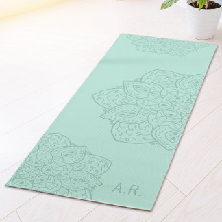 Minty Teal Decorative Modern Mandala With Initials Yoga Mat