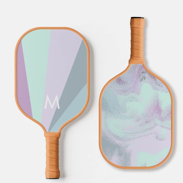Minty Teal Sorbet Monogram Modern Personalized Carbon Fiber Pickleball Paddle (personalized pickleball paddle monogram mint green mauve purple custom sports gift for her)