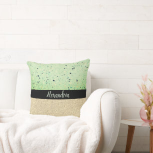 Minty Terrazzo Gold Sparkly Personalized Throw Pillow