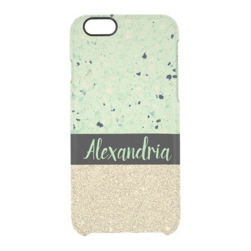 Minty Terrazzo Sparkly  Personalized  Clear iPhone 66S Case