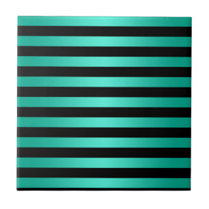 Minty Turquoise and Black Stripes Pattern Tile