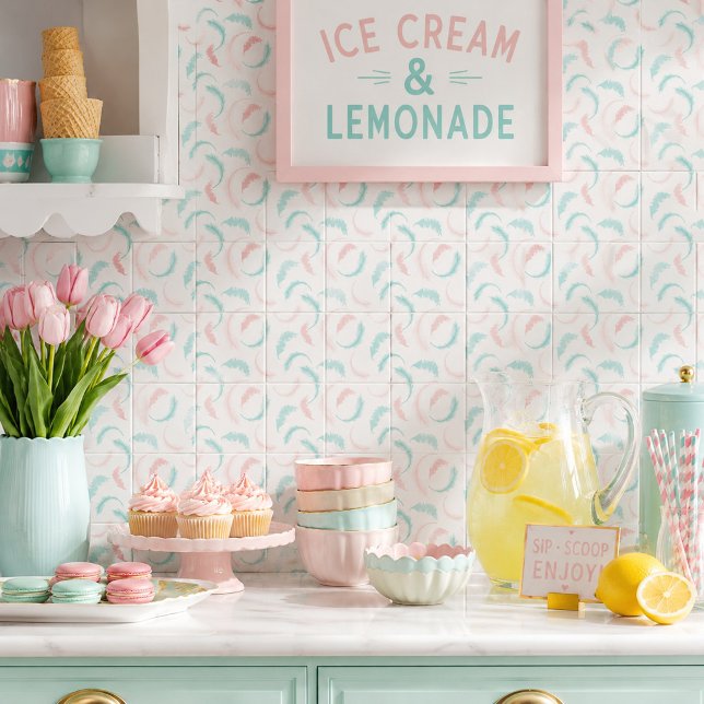 Minty Twirls and Blush Whirls Playful Ceramic Tile (Creator Uploaded)