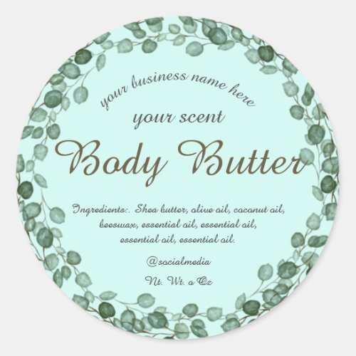 minty watercolor eucalyptus wreath body butter classic round sticker