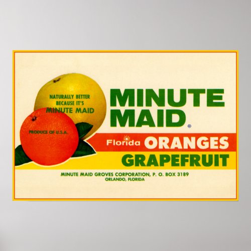 Minute Maid Oranges packing label Poster