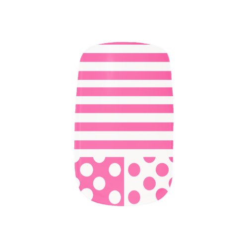 Minx Nail Art Pink White with Stripe and Dots