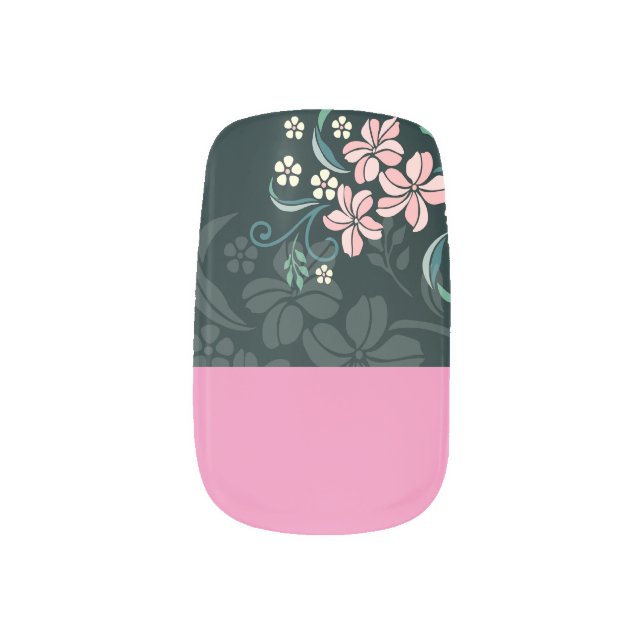 Minx Nails Black And Pink Floral Nail Decals (Left Thumb)