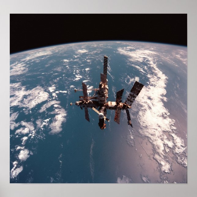 Mir Space Station Floats Above Earth Poster (Front)