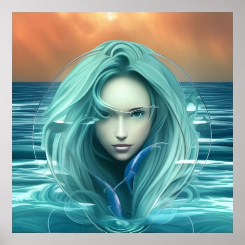 Mira _ AI Fantasy Digital Art Print Ocean Portrait