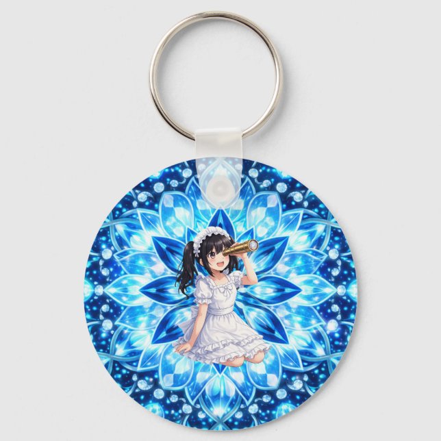 Mirabella in Frost Light - Ice Blue Kaleidoscope Keychain (Front)