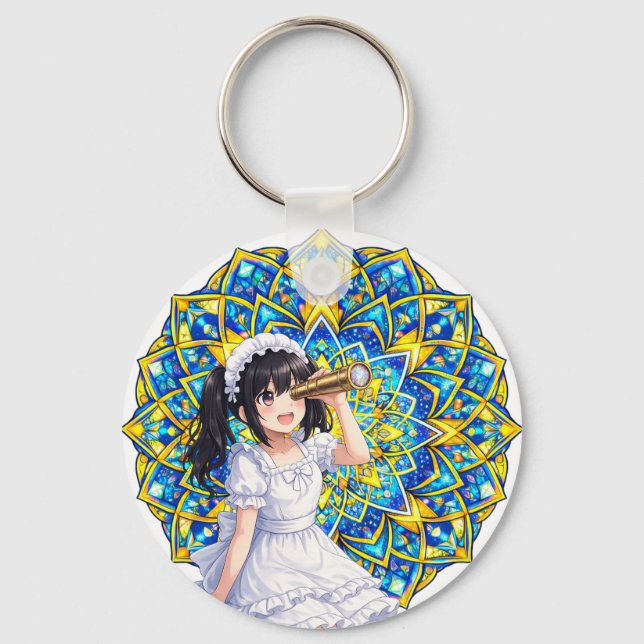 Mirabella in Sunlight - Blue Gold Mandala Keychain (Front)