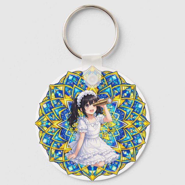 Mirabella in Sunlight - Blue Gold Mandala Keychain (Front)
